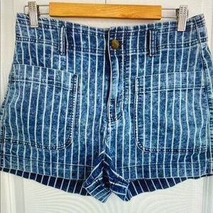 Blue Striped Denim Women's Shorts